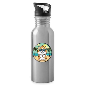 Japanese Chin Dog Breed Cartoon Sunglasses Beach - Water bottle with straw - silver - Right