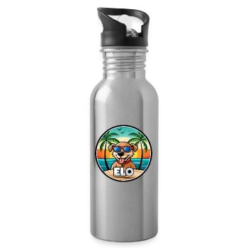 Dog Breed Cartoon Sunglasses Beach - Water bottle with straw - silver - Right