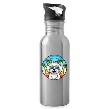 Bichon frisé race de chien dessin animé lunettes de soleil plage - Gourde avec paille intégrée - argent clair - Droite