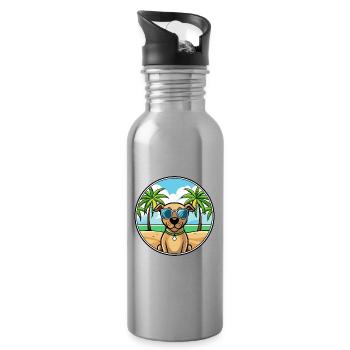 Black Mouth Cur Dog Breed Cartoon Sunglasses Beach - Water bottle with straw - silver - Right