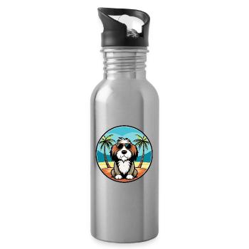 Basset Griffon Vendéen Hunderasse Cartoon Beach - Trinkflasche mit integriertem Trinkhalm - Lightsilver - Rechts