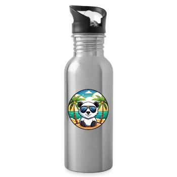 Panda Lustige Cartoon Sommer Strand Sonnenbrille Cool - Trinkflasche mit integriertem Trinkhalm - Lightsilver - Rechts