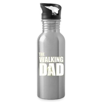 Der wandelnde Vater (weiß) Umriss - Trinkflasche mit integriertem Trinkhalm - Lightsilver - Rechts