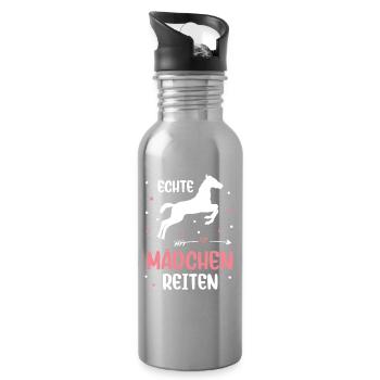 Echte Mädchen Reiten Pferde Mädchen - Trinkflasche mit integriertem Trinkhalm - Lightsilver - Rechts