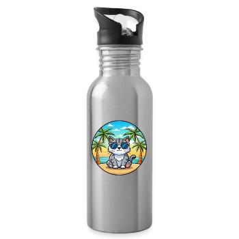 Schottische Falte Katzenrasse Cartoon Sonnenbrille Strand - Trinkflasche mit integriertem Trinkhalm - Lightsilver - Rechts