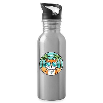 Hantilly Tiffany Cat Breed Cartoon Sunglass Beach - Water bottle with straw - silver - Right