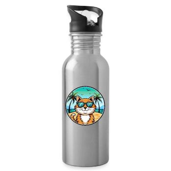 California Spangled Cat Breed Cartoon Sunglasses - Water bottle with straw - silver - Right