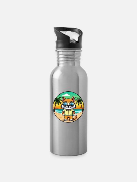 Bombai Katzenrasse Cartoon Sonnenbrille Strand - Trinkflasche mit integriertem Trinkhalm - Lightsilver