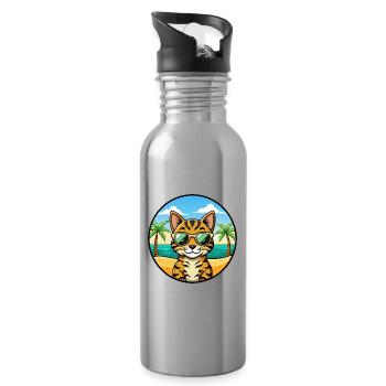 Bengalische Katzenrasse Cartoon Sonnenbrille Strand - Trinkflasche mit integriertem Trinkhalm - Lightsilver - Rechts