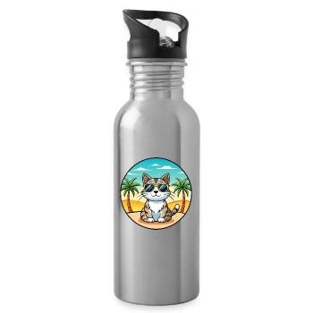 American Wirehair Cat Breed Cartoon Sunglass Beach - Water bottle with straw - silver - Right