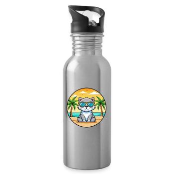 Schottische Falte Katzenrasse Cartoon Sonnenbrille Strand - Trinkflasche mit integriertem Trinkhalm - Lightsilver - Rechts
