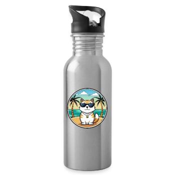 Japanische Bobtail Katzenrasse Cartoon Sonnenbrille Strand - Trinkflasche mit integriertem Trinkhalm - Lightsilver - Rechts