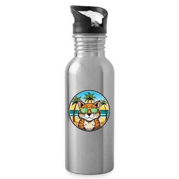 California Spangled Cat Breed Cartoon Sunglasses - Water bottle with straw - silver - Right