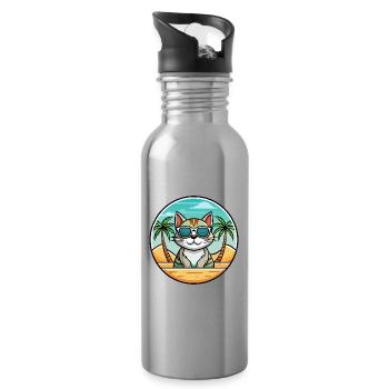 Amerikanische Drahthaarkatze Rasse Karikatur Sonnenbrille Strand - Trinkflasche mit integriertem Trinkhalm - Lightsilver - Rechts