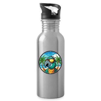 Perroquet Drôle Dessin Animé Plage Été Lunettes De Soleil Cool - Gourde avec paille intégrée - argent clair - Droite