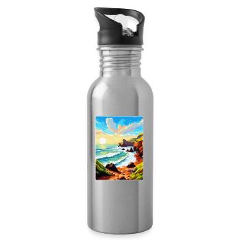 Hartland Quay Devon Vintage Travel Poster Souvenir - Water bottle with straw - silver - Right