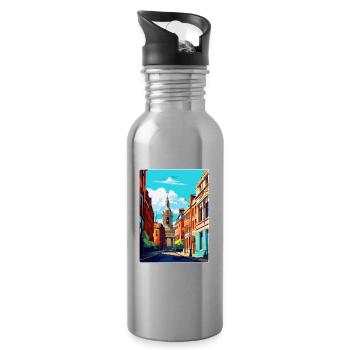 Leeds England Uk Vintage Travel Poster Souvenir - Water bottle with straw - silver - Right
