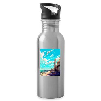 Brighton Angleterre Royaume-Uni Affiche de voyage vintage souvenir - Gourde avec paille intégrée - argent clair - Droite