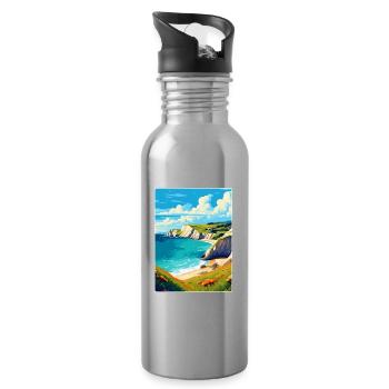 Lulworth Cove, England, Vereinigtes Königreich, Reiseposter, Souvenir - Trinkflasche mit integriertem Trinkhalm - Lightsilver - Rechts