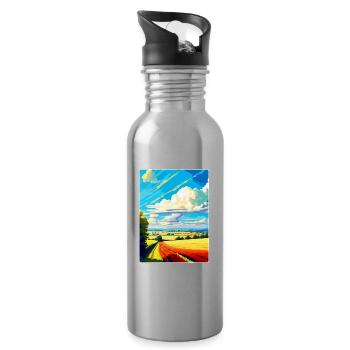 Lincolnshire Wolds Vintage Travel Poster Souvenir - Water bottle with straw - silver - Right