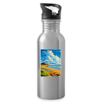 Northumberland Coast Anob Travel Poster Souvenir - Water bottle with straw - silver - Right