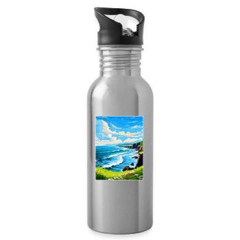 North Coast 500 Scotland Uk Vintage Travel Poster - Water bottle with straw - silver - Right