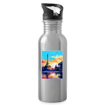 Trafalgar Square Angleterre Royaume-Uni Affiche de voyage vintage - Gourde avec paille intégrée - argent clair - Droite