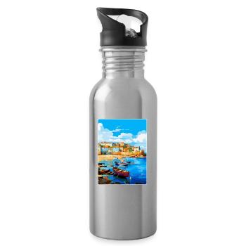 St Ives England Uk Vintage Reiseplakat Souvenir - Trinkflasche mit integriertem Trinkhalm - Lightsilver - Rechts