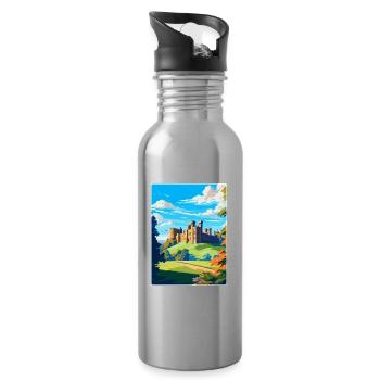 Alnwick Castle England Uk Vintage Travel Poster - Water bottle with straw - silver - Right