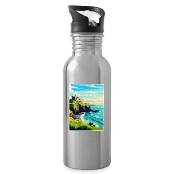 Dunluce Castle Ireland Uk Vintage Travel Poster - Water bottle with straw - silver - Right