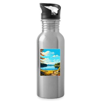 Kielder Water Forest Park England Uk Travel Poster - Water bottle with straw - silver - Right