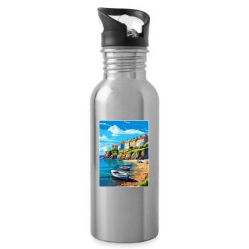 New Quay Wales Uk Vintage Travel Poster Souvenir - Water bottle with straw - silver - Right