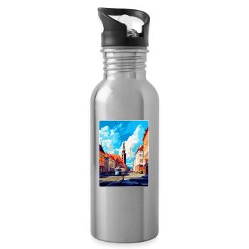 Ostrava Czech Republic Vintage Travel Poster WPA - Water bottle with straw - silver - Right