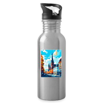 Darmstadt Germany Vintage Travel Poster Souvenir - Water bottle with straw - silver - Right