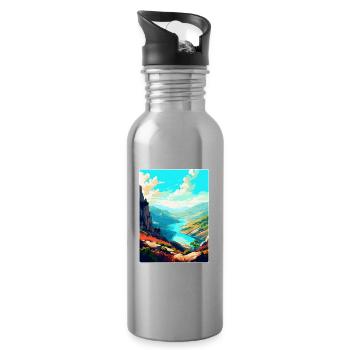 Geres Nationalpark Portugal Vintage Reiseplakat - Trinkflasche mit integriertem Trinkhalm - Lightsilver - Rechts