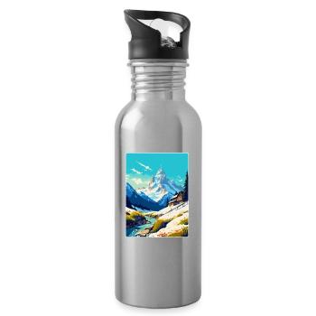 Chamonix France Vintage Travel Poster Souvenir WPA - Water bottle with straw - silver - Right