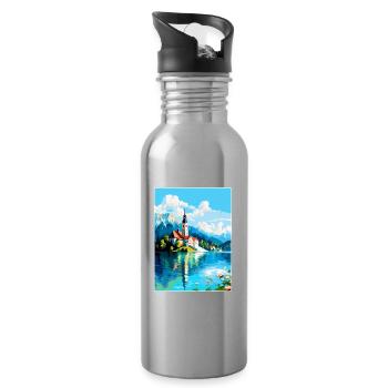 Lac de Bled, Slovénie, Affiche de voyage vintage, Souvenir - Gourde avec paille intégrée - argent clair - Droite