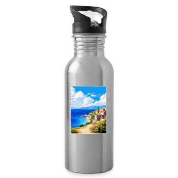 Chalkidiki Griechenland Vintage Reiseplakat Souvenir - Trinkflasche mit integriertem Trinkhalm - Lightsilver - Rechts