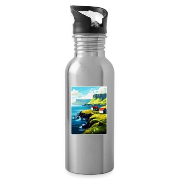 Faroe Island Denmark Vintage Travel Poster WPA Art - Water bottle with straw - silver - Right