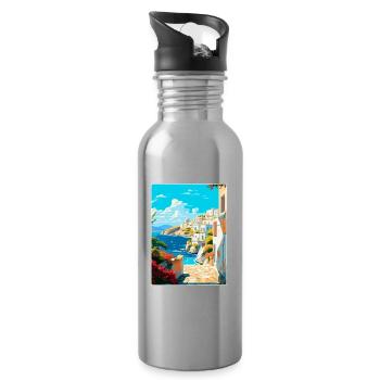 Milos Grèce Vintage Affiche de voyage WPA Souvenir - Gourde avec paille intégrée - argent clair - Droite