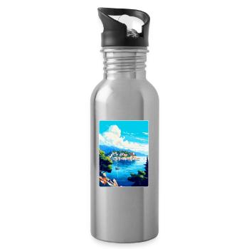 Vis Island Croatia Vintage Travel Poster Souvenir - Water bottle with straw - silver - Right