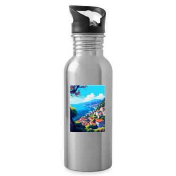 Funchal Portugal Vintage Reiseplakat Souvenir - Trinkflasche mit integriertem Trinkhalm - Lightsilver - Rechts
