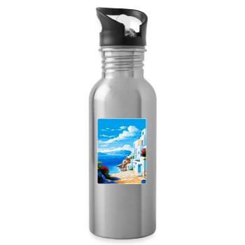 Milos Grèce Vintage Affiche de voyage WPA Souvenir - Gourde avec paille intégrée - argent clair - Droite