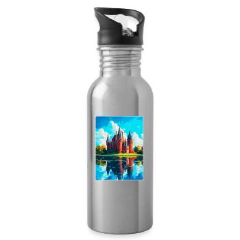 De Haar Castle Netherlands Vintage Travel Poster - Water bottle with straw - silver - Right