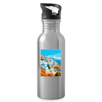 Ios Greece Vintage Travel Poster Souvenir Souvenir - Water bottle with straw - silver - Right