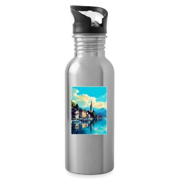 Bregenz Österreich Vintage Reiseplakat Souvenir WPA - Trinkflasche mit integriertem Trinkhalm - Lightsilver - Rechts