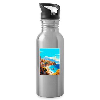 Crète Grèce Affiche de voyage vintage WPA Souvenir - Gourde avec paille intégrée - argent clair - Droite