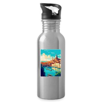 Marseille Frankreich Vintage Reiseplakat Souvenir - Trinkflasche mit integriertem Trinkhalm - Lightsilver - Rechts
