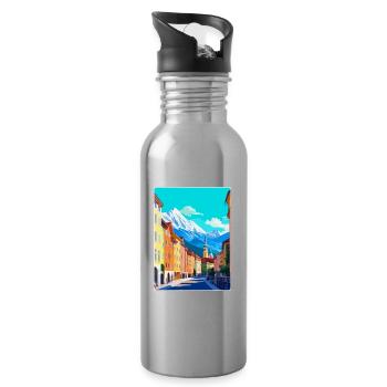 Innsbruck Austria Vintage Travel Poster Souvenir - Water bottle with straw - silver - Right