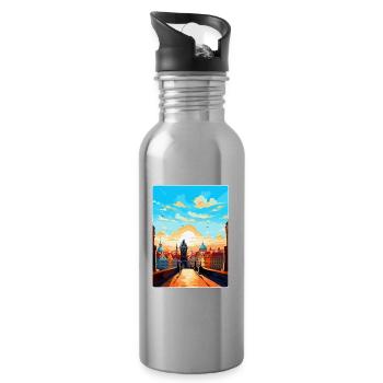Prague Czech Republic Vintage Travel Poster WPA - Water bottle with straw - silver - Right